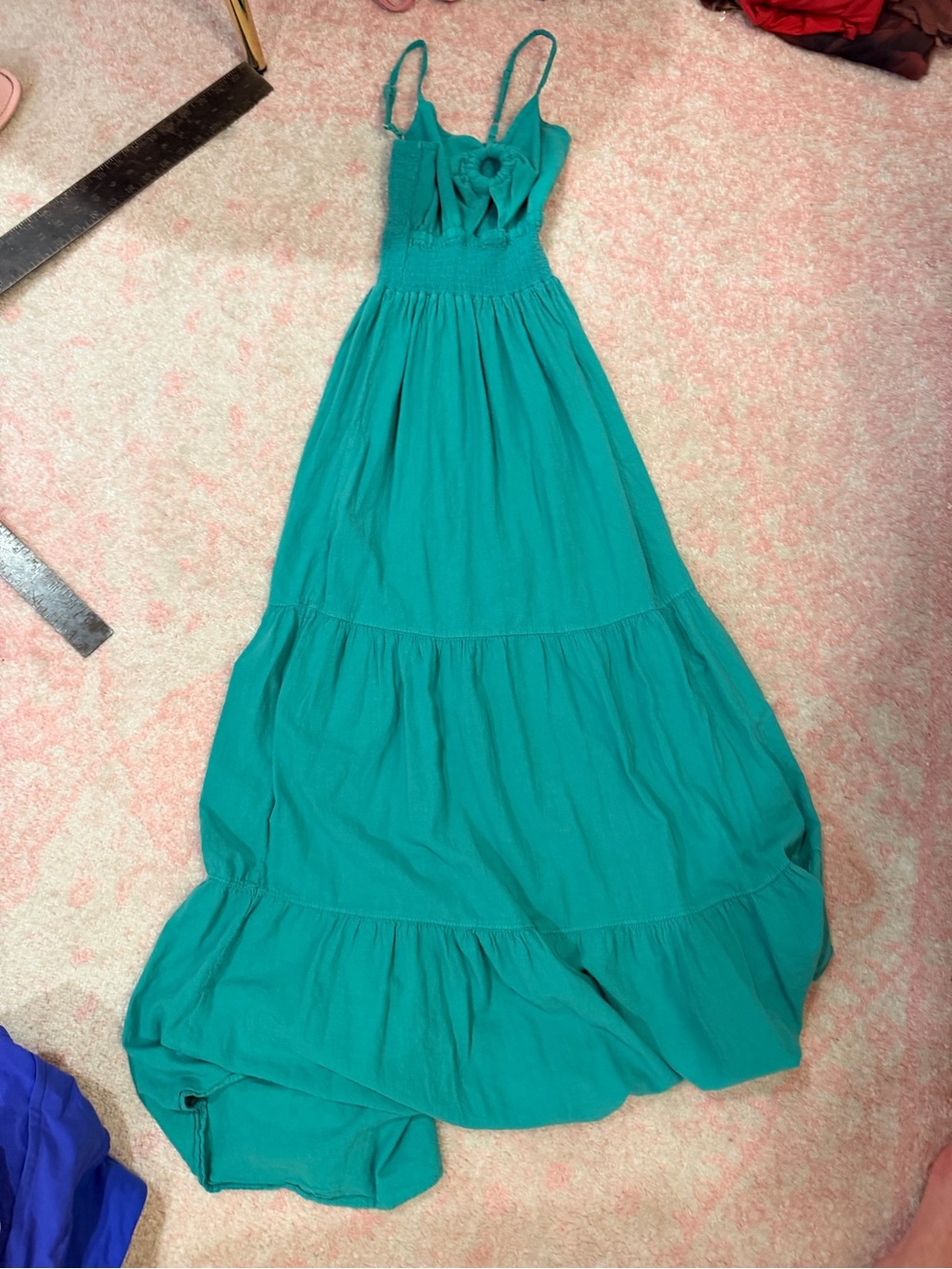 Women's Teal Maxi Sundress with Smocked Bodice